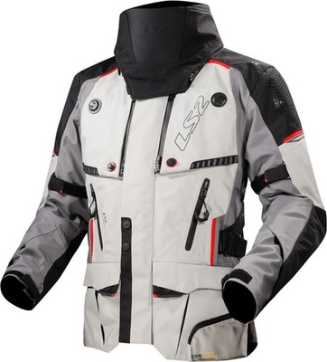 LS2 Apollo wasserdichte Motorrad Textiljacke, hellgrau/schwarz/rot, 5XL