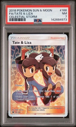 Pokemon 2018 SM Celestial Storm Tate & Liza 166/168 Full Art Holo PSA 7