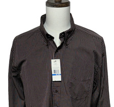 Tommy Hilfiger Shirt Mens XL Brown Striped Button Down Long Sleeve Cotton NWT