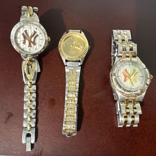 Lot of 3 New York Yankees Gold silver Two Tone Women Wrist Watches Game Time