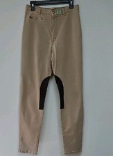 90s Vtg Anne Klein Riding Tan Chinos W/ Leather Knee Patches Sz 12