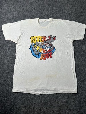 Mens T Shirt River Rat Cartoon Beer Graphic White Short Sleeve, Size XL