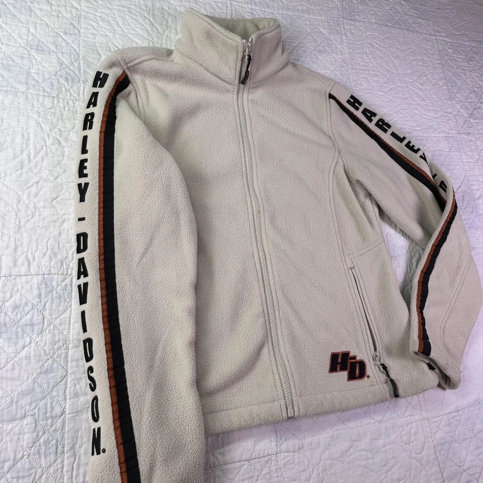 Harley-Davidson Jacket Womens Small Beige Fleece Full Zip Mock Neck Zip Pockets - Image 2 of 4