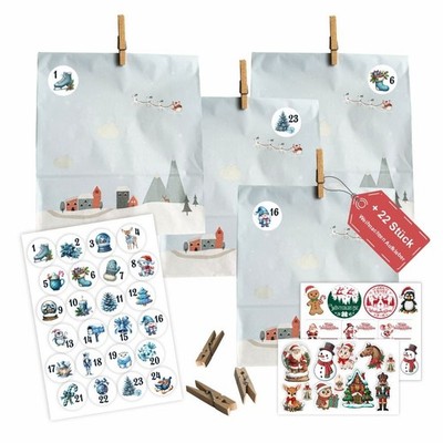 Adventskalender Set zum Basteln   24 Geschenktüten mit Zahlen & Klammern - Set L