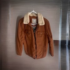 Zara Kids Boys Brown Basic Jacket Sherpa Collar Zip Long Sleeve Size 13/14