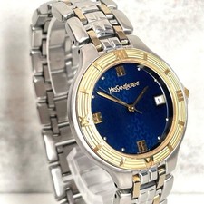 Excellent condition, rare YSL Yves Saint Laurent shadow logo dial navy watch
