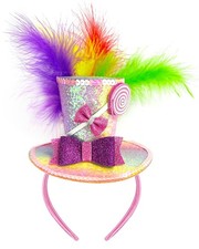 Mini Top Hat Headband Multicolor Feathers Candy Mardi Gras Halloween Party
