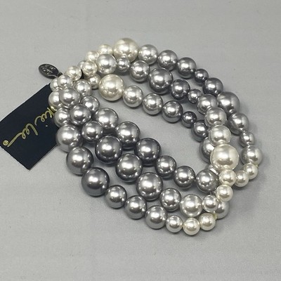 Cookie Lee Silver Faux Pearl Beaded Bracelets Lot of 3 NOS Acrylic Graduating 6''