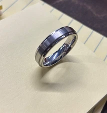 Triton Tungsten Carbide Wedding Ring 6mm Size 8 Silver w/ Raised Ctr. #R370