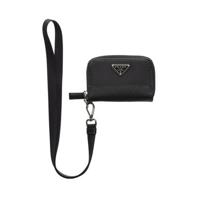 PRADA Nylon And Saffiano Leather Coin Purse Men's Black 4.3x2.7 in