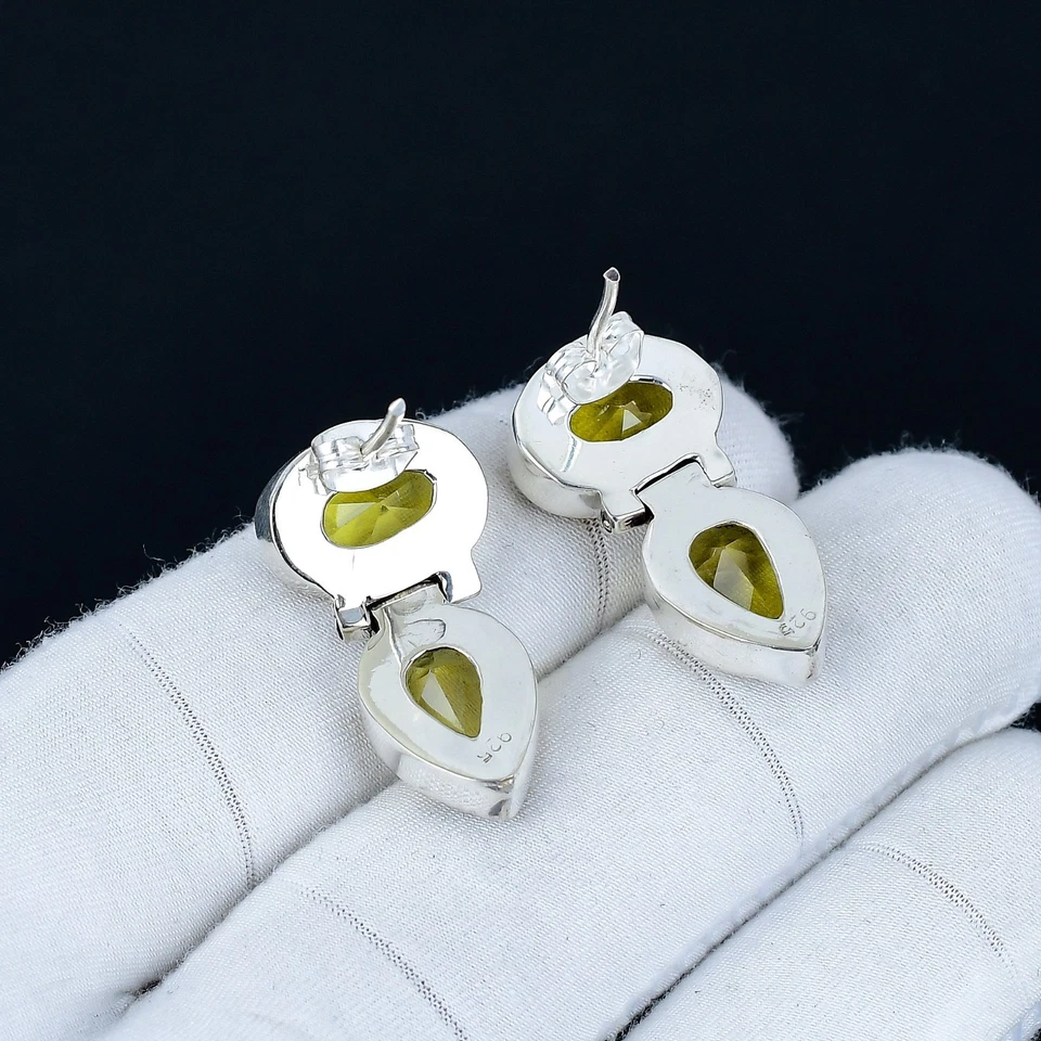 Citrino Gemma Orecchini 925 Argento Sterling Boho Gioielli Per Natale Regalo - Immagine 4 di 4