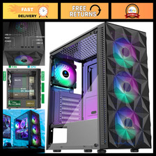ATX Gaming PC Case with 4 RGB Fans, Diamond Mesh Front, Tempered Glass, USB 3.0