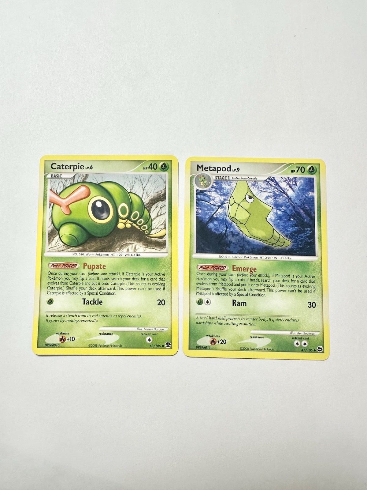 2008 Caterpie & Metapod 47 & 63 /106 Great Encounters Pokemon Near Mint Set of 2