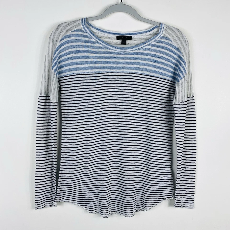 J. Camiseta de béisbol de lino a rayas mixtas talla pequeña C2071 azul manga larga Foto 2 de 4