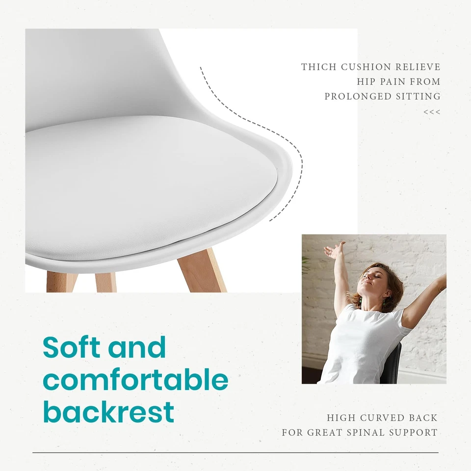 Juego de 4 sillas de comedor, sillas modernas de mediados de siglo de cuero PU para cocina, hasta... Foto 4 de 4