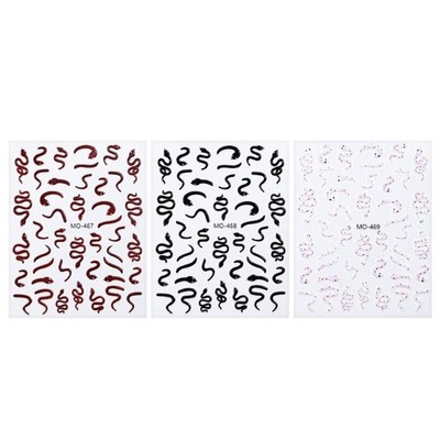 3 Sheets Snake Nail Decals Black White Big Snake Nail Art Stickers Nail Decors