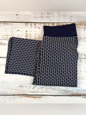 Zara Knit Z Print High Waist Flare Pants M Navy Blue White Geometric Jacquard