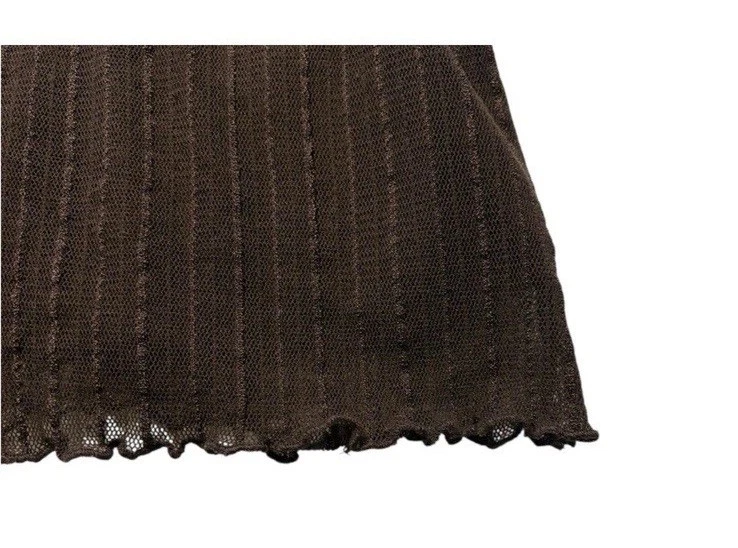 Vintage Y2K Chocolate Brown Babydoll Tank Top Lace Trim Mesh Lettuce Trim Grunge - Image 4 of 4