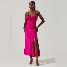 ASTR Pink Ruched Bust Slit Midi Dress Size XS