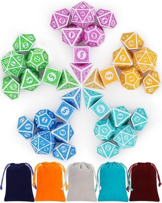Würfel Set graviert mehrseitig D20 D12 D10 5 teilig Rollenspiel DnD Dice Spiel