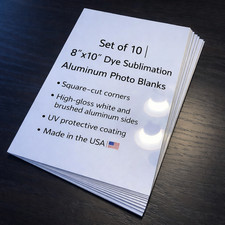8" x 10" PHOTO SHEET -Aluminum Sublimation Blanks, white, square corners- 10 Pcs