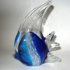 Art Glass Angel Fish Murano Style Paperweight/Figurine Blue Clear Glass 5.5"