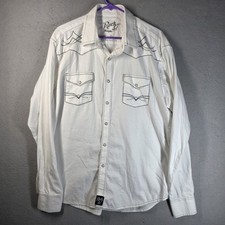 Rock 47 Pearl Snap Embroidered Shirt Mens XL White Cowboy Rockabilly
