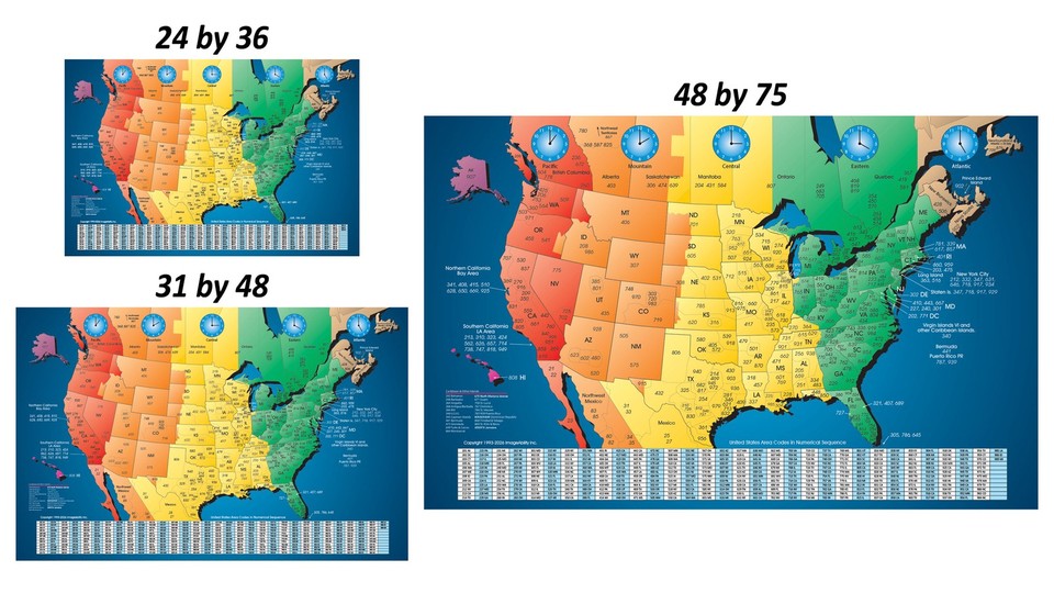 North America Unlaminated Satin Time Zone Area Code Map with Reverse ...