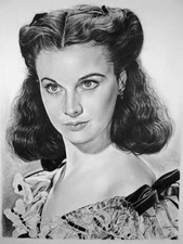 Original Realistic Pencil Drawing Of Vivian Lee Fan Art Classical Movie Actress