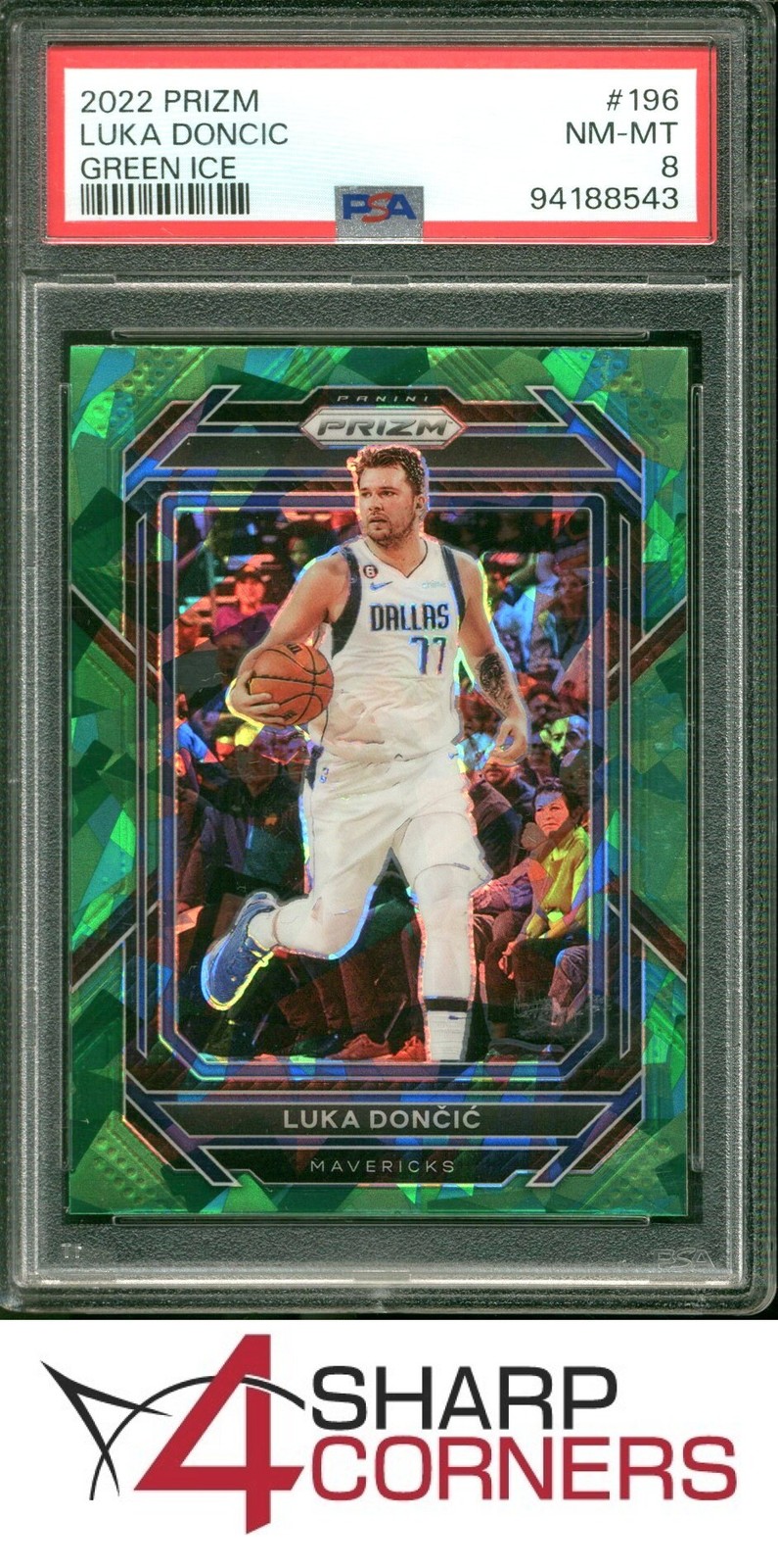 2022 PANINI PRIZM GREEN ICE #196 LUKA DONCIC POP 2 PSA 8