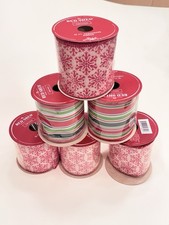 Red Shed Christmas Wired Ribbon 3  x 15 Ft Snowflake Stripe Lot of 6 NEW