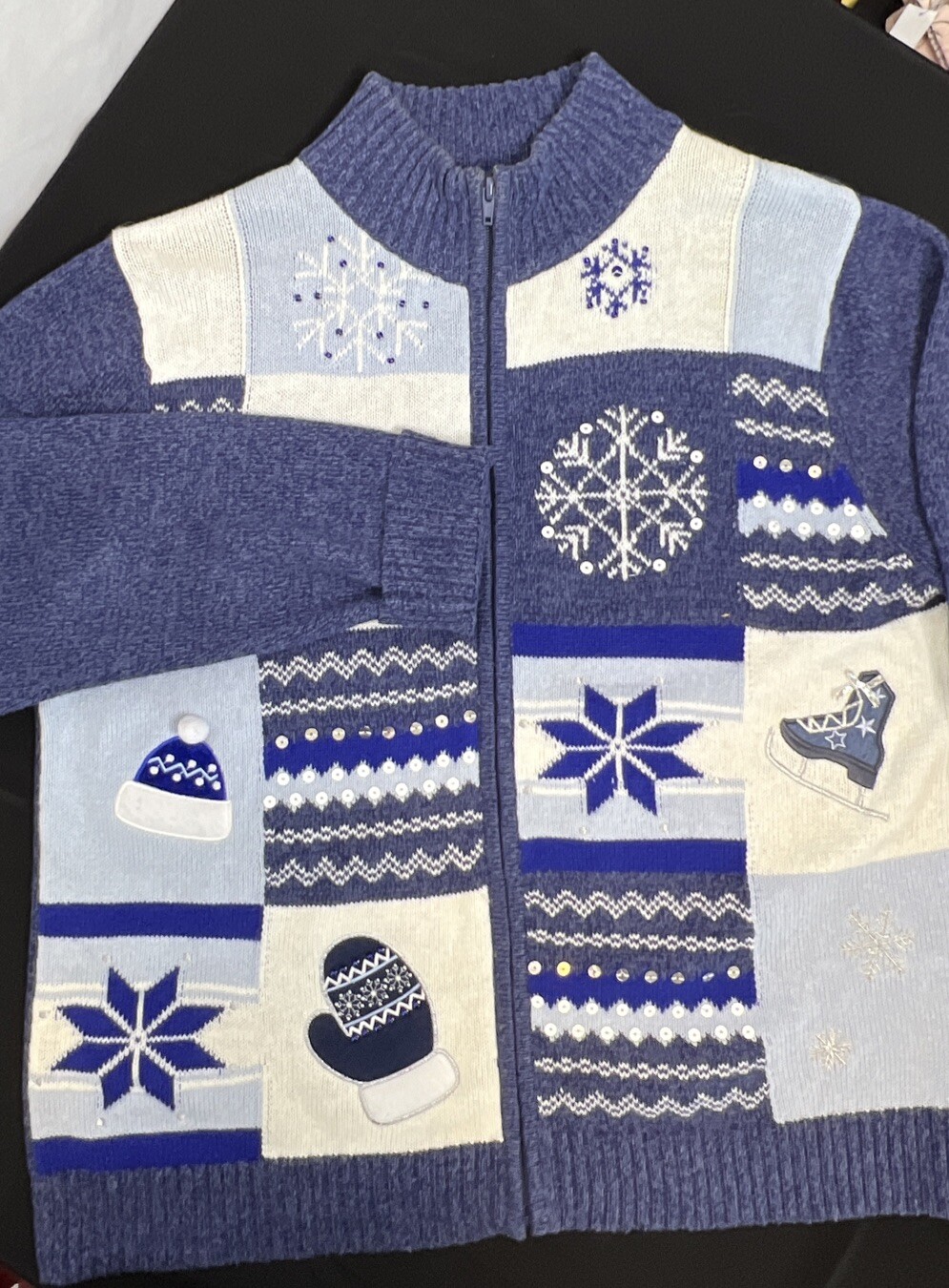 Classic Elements Blue Winter Sweater Snowflakes &… - image 7