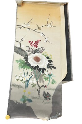 Vintage Japanese Kakejiku Kakemono Hanging Scroll Peony White Flower Floral READ