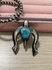 Artist Signed Natural Turquoise Sterling Naja Pendant With 16” Beaded Chain — photo 2