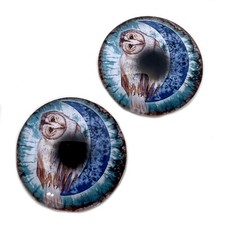 Pair Boho Owl on Moon Glass Eyes Jewelry Dolls Taxidermy Flatback Cabochons