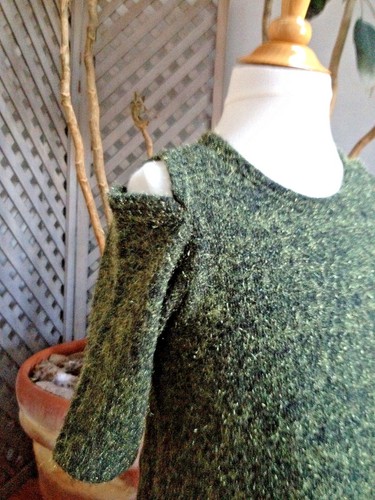 FUZZY SWEATER Cropped COLD SHOULDERS Shimmery NORI Green 3 POMMES FRANCE 6 7 8 - Picture 2 of 3