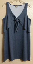 CREMIEUX L  Blue Heathered Tie Front Draped Short Shift Tunic dress