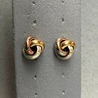 Lovers Knot Pierced Earrings Stud Love Tri-Color Silver Copper Rose Gold Retro