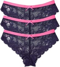 AmorFati Women's Scalloped Lace Hipster Panties 3-Pack Low Rise Bikini Underwear