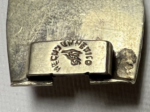 Hecho En Mexico Alpaca Panel Bracelet w/ Carved Abalone Faces Vintage Ornate - Picture 5 of 6