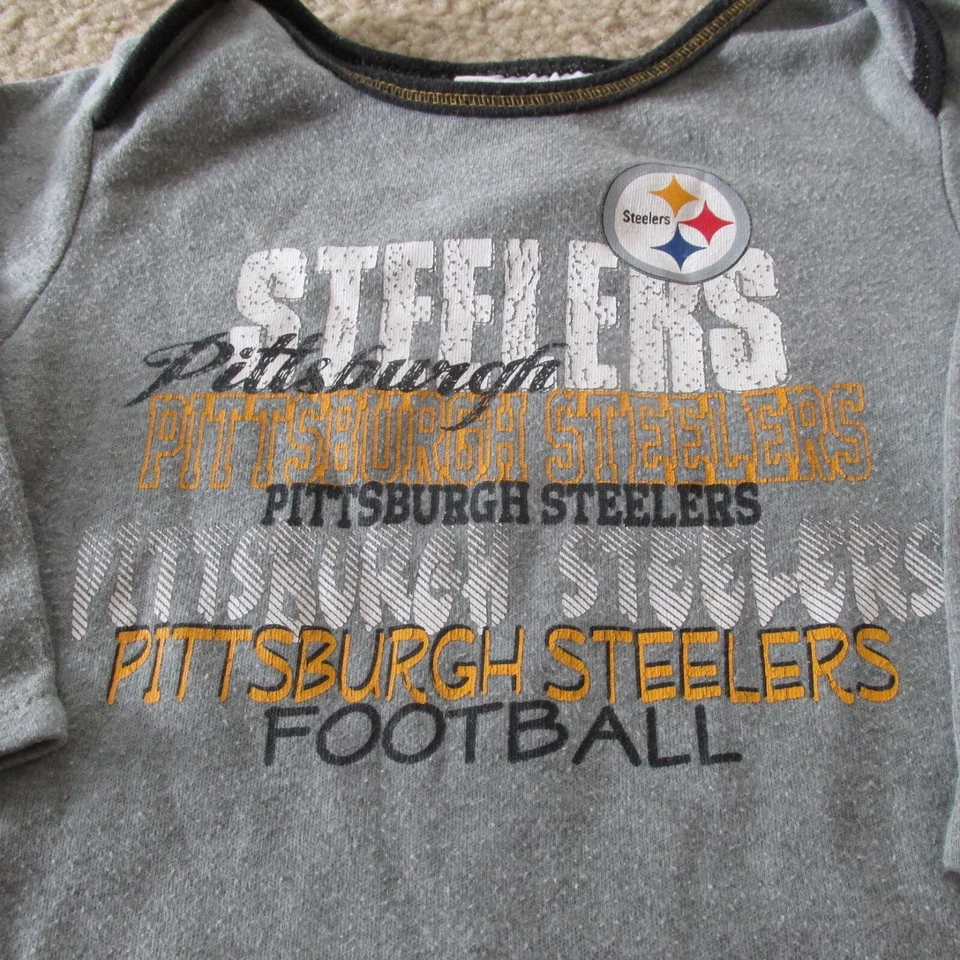 NFL Pittsburgh Steelers Body de Una Pieza Niños 6-12M Gris Manga Larga Fútbol Foto 2 de 4