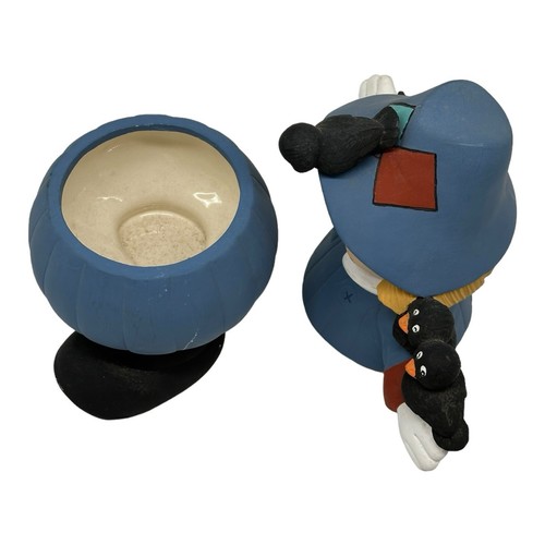 Vintage Hand Painted Ceramic Halloween Scarecrow & Crows Candy Jar Bowl With Lid - Picture 12 of 14