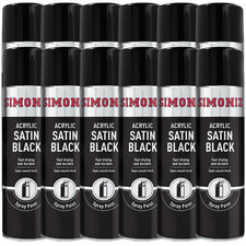 12x Simoniz Satin Black Spray Paint Acrylic Fast Dry Aerosol Large SIMP16D 500ml