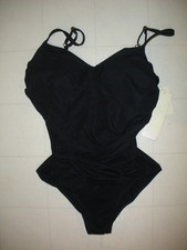 GOTTEX Black Lattice V Neck 1 Piece Swimsuit Sz 12 NWT
