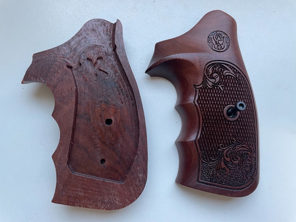New groove Hardwood Grips for S&W K/L Frame Round Butt 686 Flower art ...