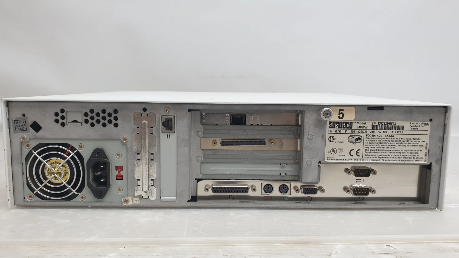 Rear of the Celebris FX 5133: power supply, expansion cards, parallel, PS/2, VGA, serial ports