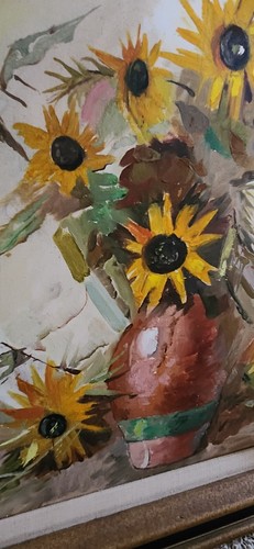 Vintage A Buratti Signed Oil Painting Framed Daisy's Black Eyed Susan Flowers - Picture 7 of 15