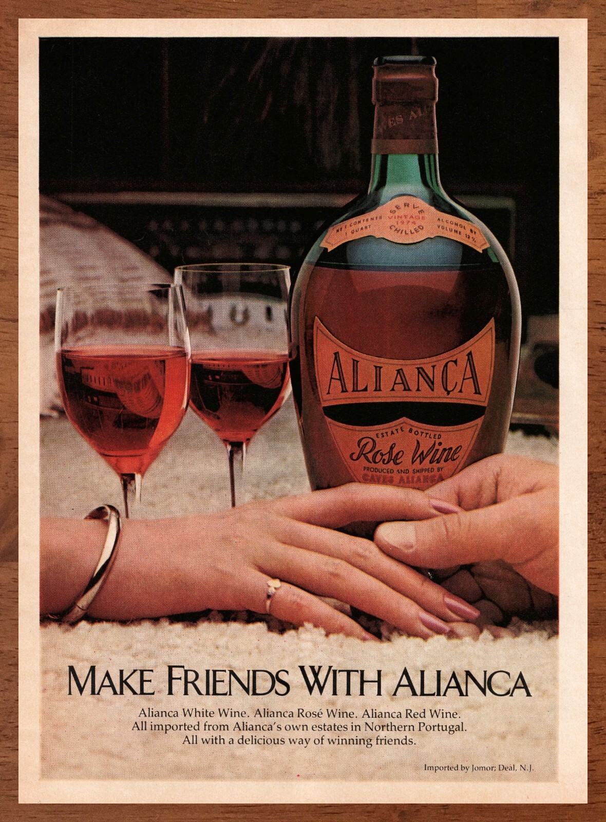 1976 Alianca Rose Wine Print Ad/Poster 70s Romance Couple Man Cave Bar