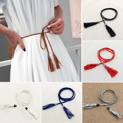 Thin Skinny Waist Rope Belt Bohemia Tassel Ladies Braided Self-Tie Belts  Women's