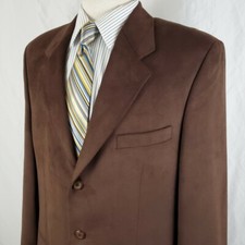 Chaps RL Faux Suede Brown Sport Coat Jacket 42 L Three Button Microfiber, Blazer